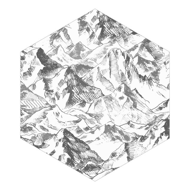Fototapete selbstklebend Illustration Berglandschaft Grau