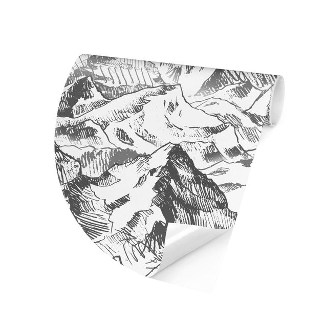 selbstklebende Tapete Illustration Berglandschaft Grau