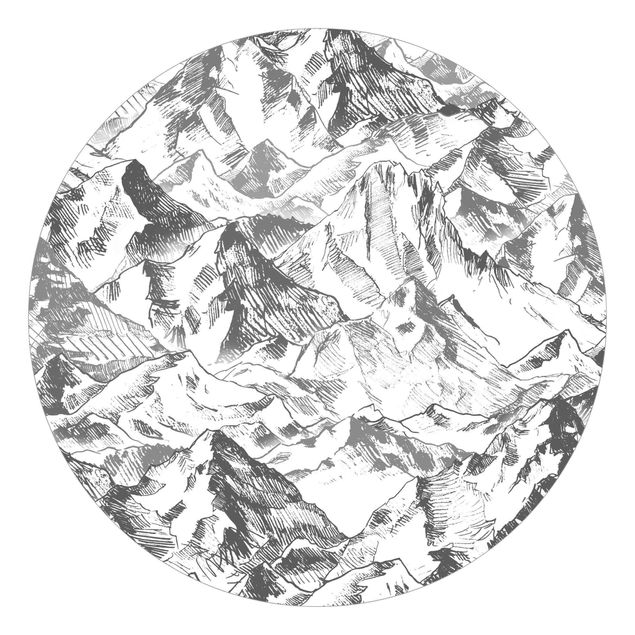 Runde Tapete selbstklebend - Illustration Berglandschaft Grau