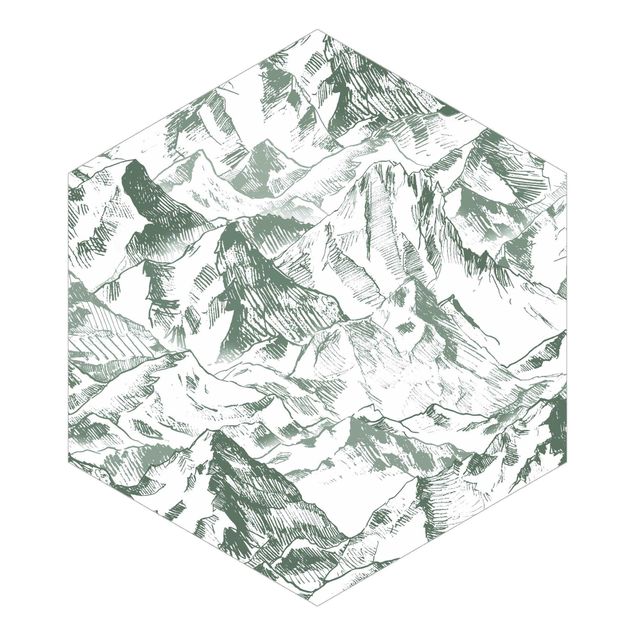 Tapete selbstklebend Illustration Berglandschaft Grün