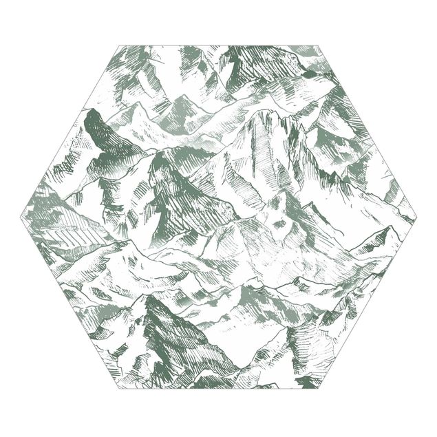 selbstklebende Tapete Illustration Berglandschaft Grün