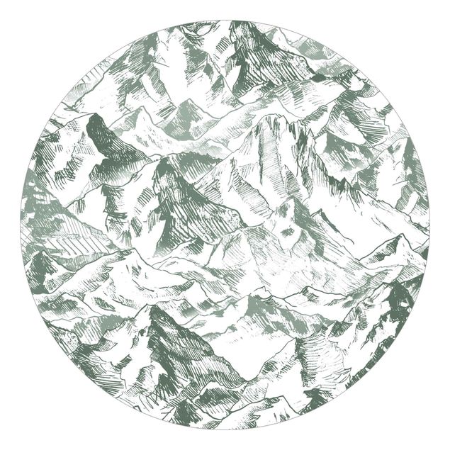 Runde Tapete selbstklebend - Illustration Berglandschaft Grün