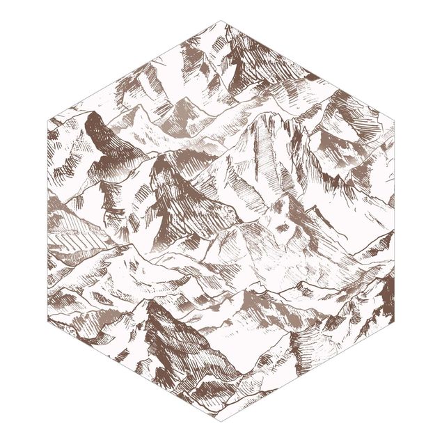 Fototapete selbstklebend Illustration Berglandschaft Sepia