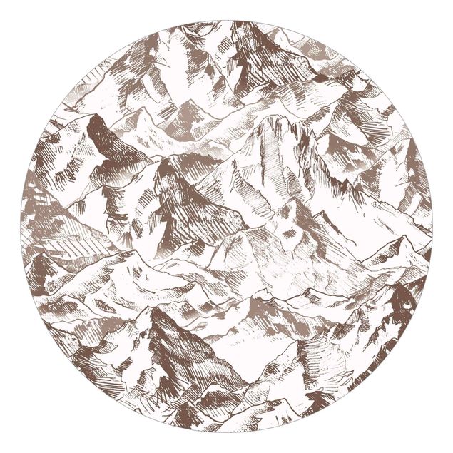 Runde Tapete selbstklebend - Illustration Berglandschaft Sepia