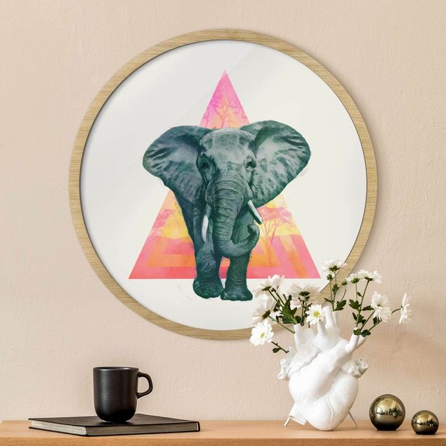 Moderne Bilder mit Rahmen Illustration Elefant vor Dreieck Malerei