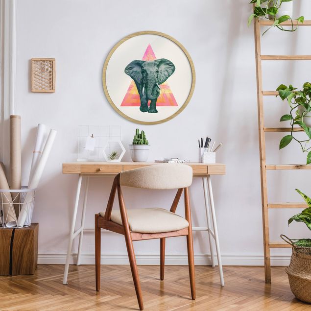 Tiere Bilder mit Rahmen Illustration Elefant vor Dreieck Malerei