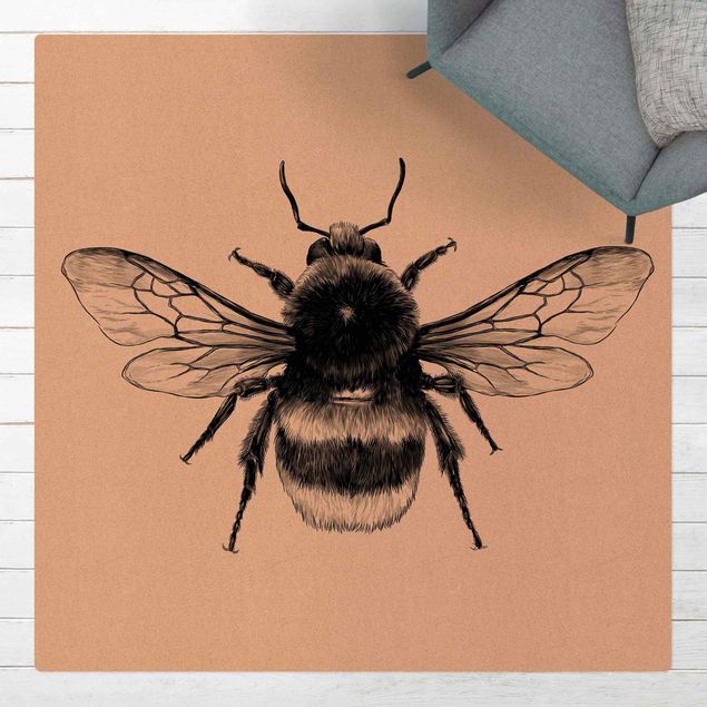 Moderner Teppich Illustration fliegende Hummel Schwarz