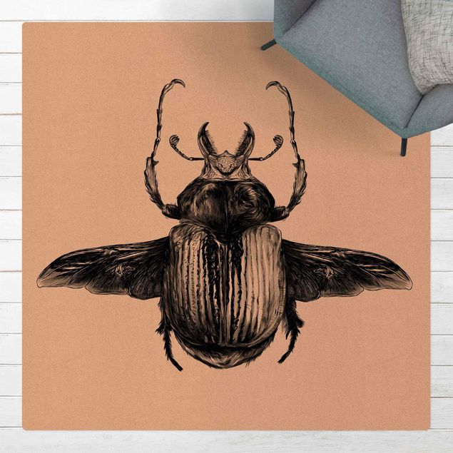 Moderner Teppich Illustration fliegender Käfer Schwarz
