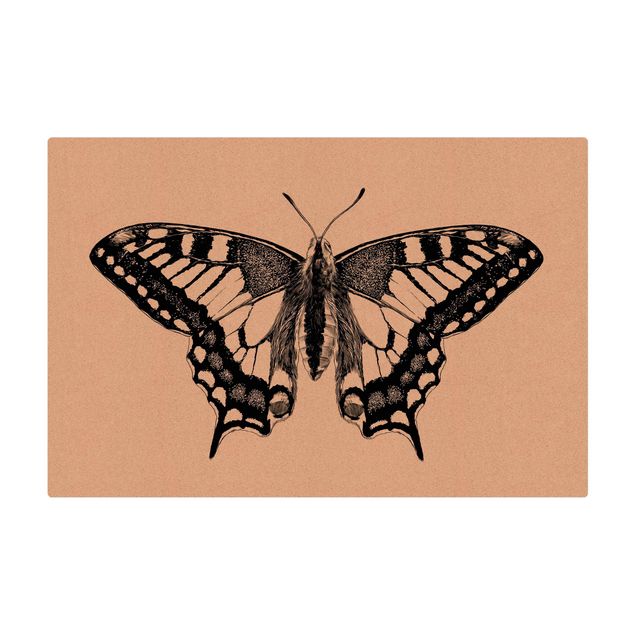Kork-Teppich - Illustration fliegender Schwalbenschwanz Schwarz - Querformat 3:2