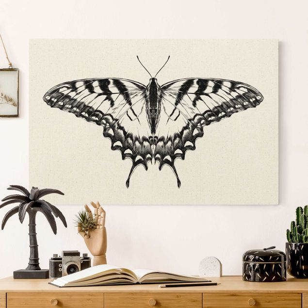 Leinwandbild Natur - Illustration fliegender Tiger Schwalbenschwanz Schwarz - Querformat 3:2