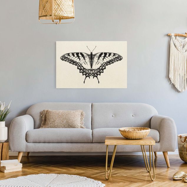 Leinwandbild Natur - Illustration fliegender Tiger Schwalbenschwanz Schwarz - Querformat 3:2