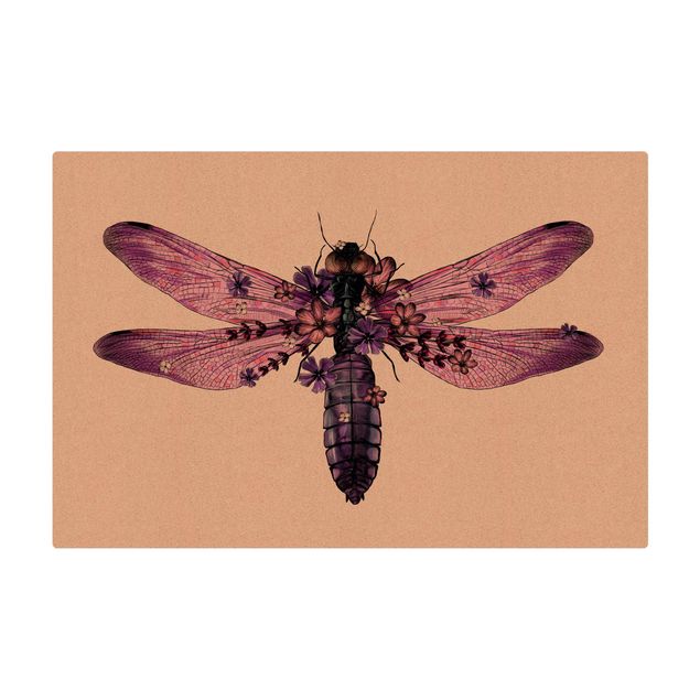 Kork-Teppich - Illustration florale Libelle - Querformat 3:2