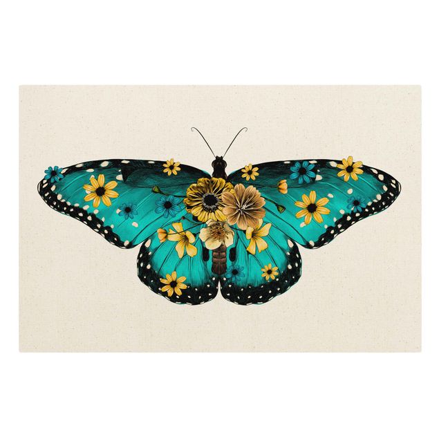 Leinwandbild Natur - Illustration floraler Blauer Morpho - Querformat 3:2