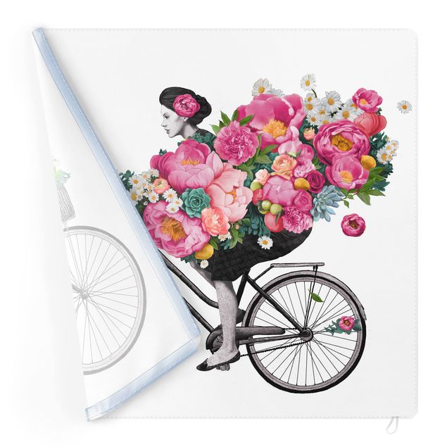 Wechselbild - Illustration Frau auf Fahrrad Collage bunte Blumen