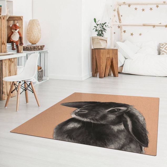 Teppiche groß Illustration Hase Schwarz Weiß Zeichnung
