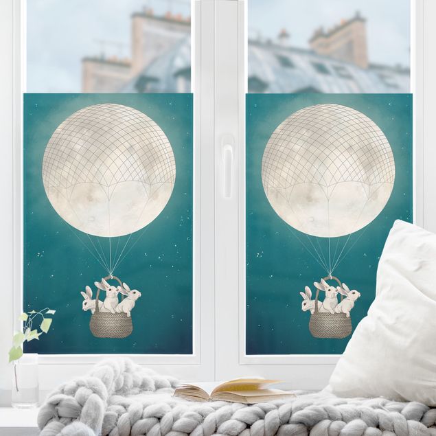 Graves Bilder Illustration Hasen Mond-Heißluftballon Sternenhimmel