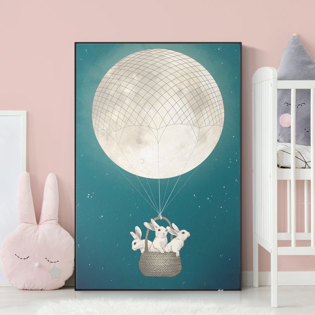 Graves Bilder Illustration Hasen Mond-Heißluftballon Sternenhimmel