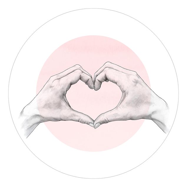 Fototapete selbstklebend Illustration Herz Hände Kreis Rosa Weiß