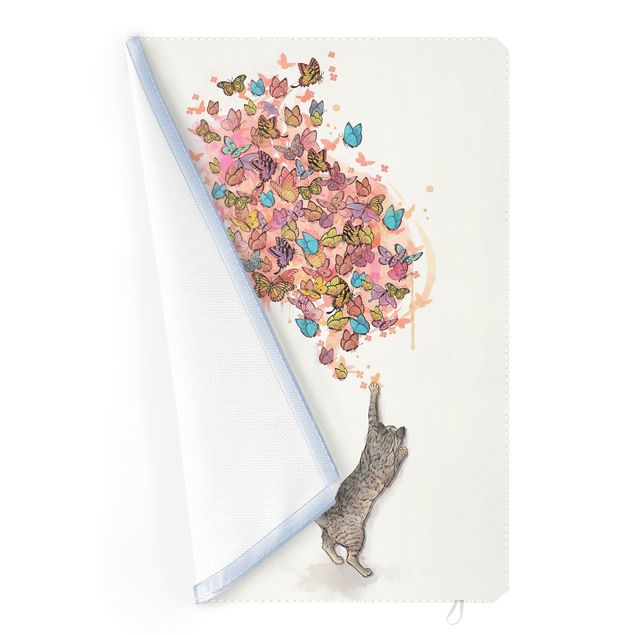 Akustik-Wechselbild - Illustration Katze mit bunten Schmetterlingen Malerei