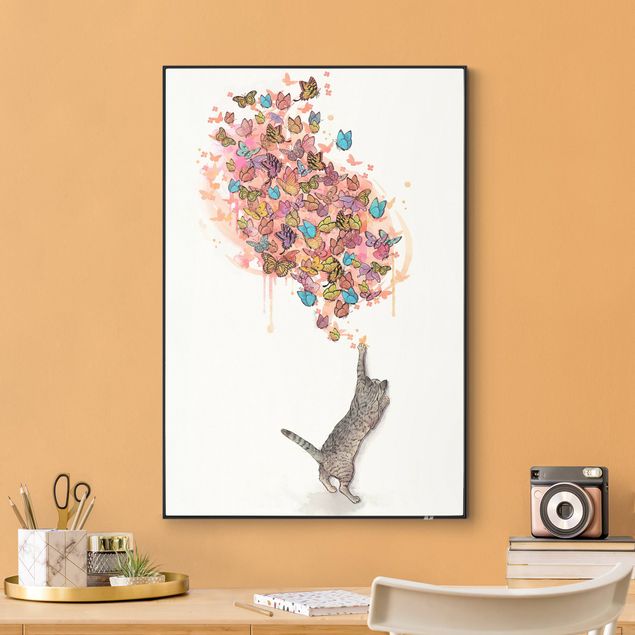 Graves Bilder Illustration Katze mit bunten Schmetterlingen Malerei