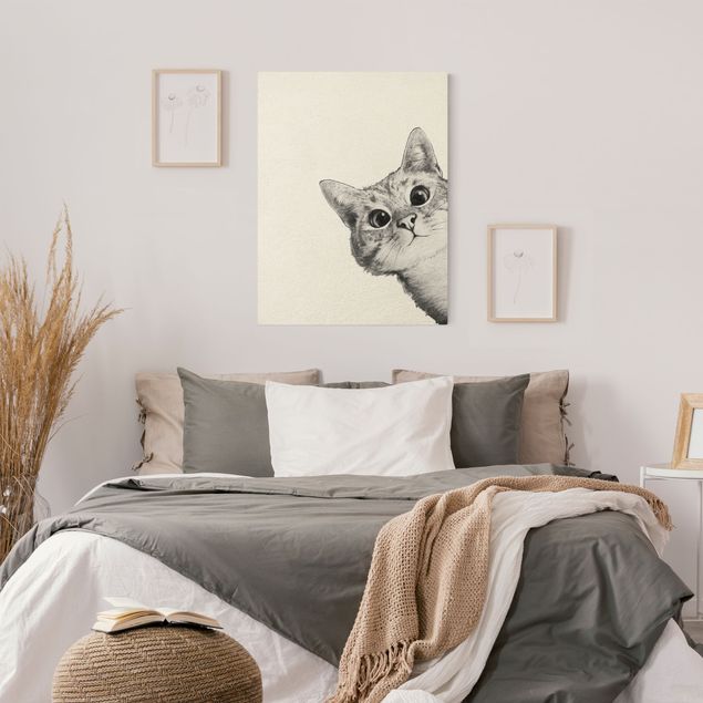 Tierbilder Leinwand Illustration Katze Zeichnung Schwarz Weiß