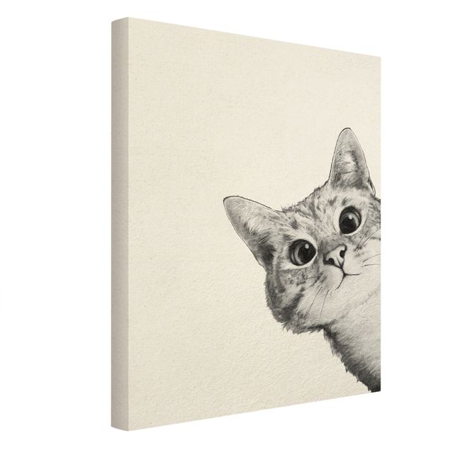 schöne Leinwandbilder Illustration Katze Zeichnung Schwarz Weiß