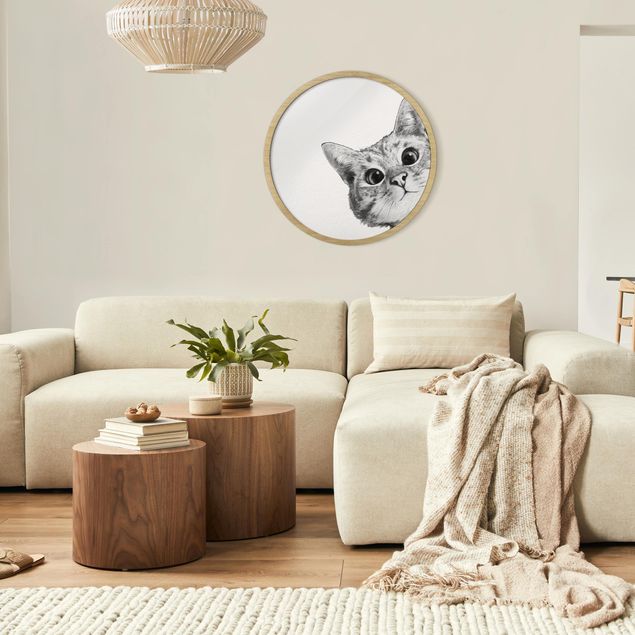 Tiere Bilder mit Rahmen Illustration Katze Zeichnung Schwarz Weiß