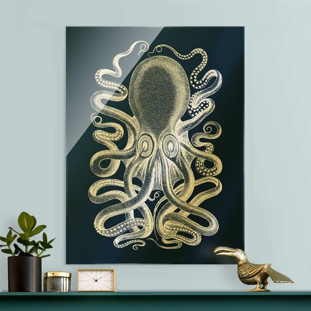 Glasbilder Tiere Illustration Oktopus auf Blau
