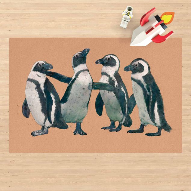 Moderner Teppich Illustration Pinguine Schwarz Weiß Aquarell