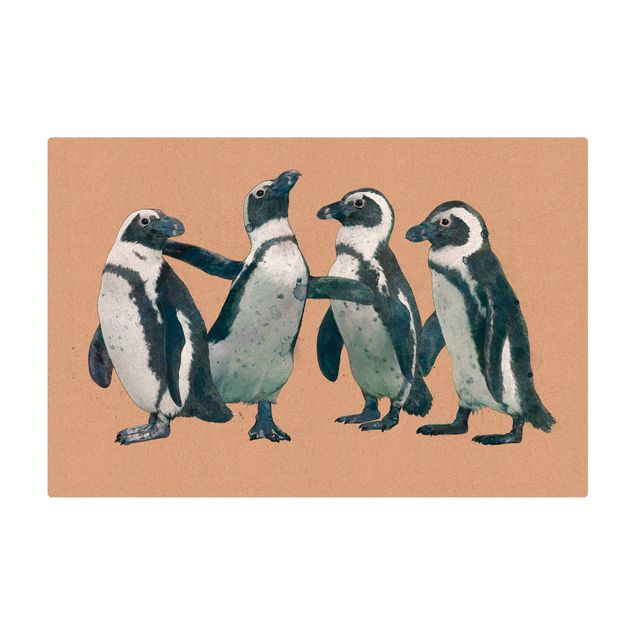 Kork-Teppich - Illustration Pinguine Schwarz Weiß Aquarell - Querformat 3:2