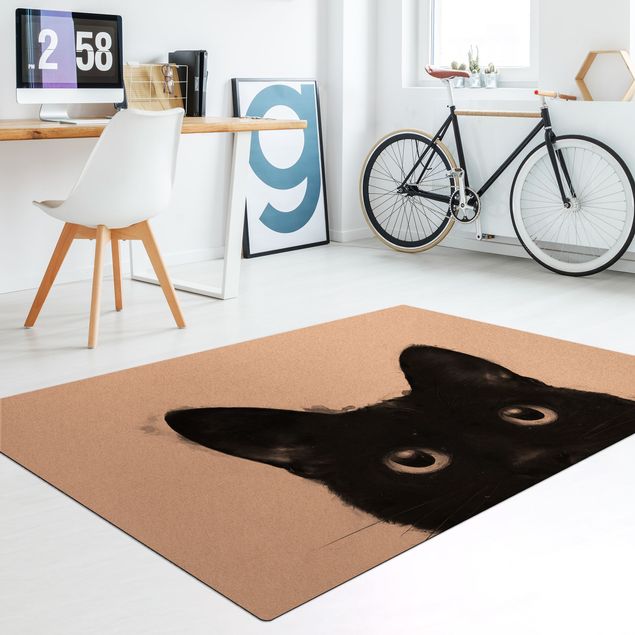 Teppiche groß Illustration Schwarze Katze auf Weiß Malerei