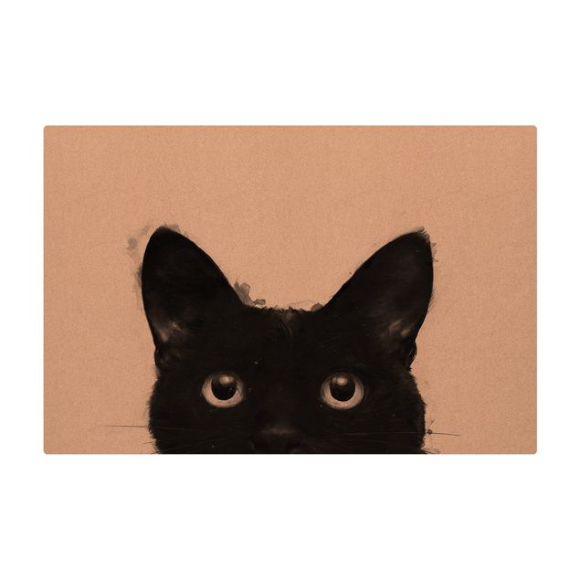 Kork-Teppich - Illustration Schwarze Katze auf Weiß Malerei - Querformat 3:2