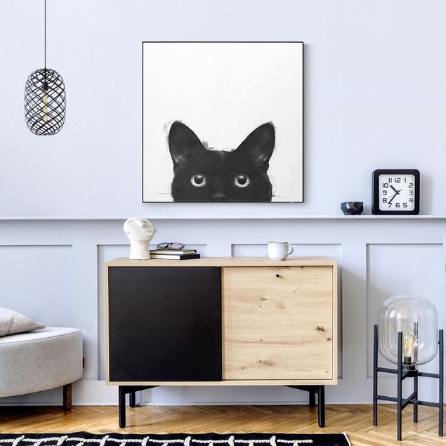 schöne Bilder Illustration Schwarze Katze auf Weiß Malerei