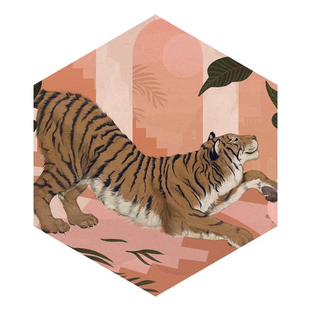 Tapeten Illustration Tiger in Pastell Rosa Malerei