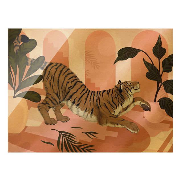 Bilder auf Glas Illustration Tiger in Pastell Rosa Malerei