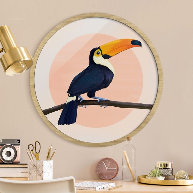 Moderne Bilder mit Rahmen Illustration Vogel Tukan Malerei Pastell