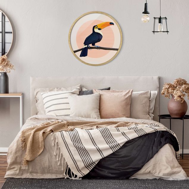 Runde Bilder mit Rahmen Illustration Vogel Tukan Malerei Pastell