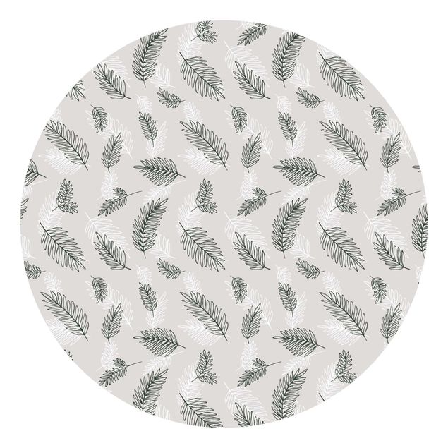 Runde Tapete selbstklebend - Illustrierte Blätter Muster Grün Beige