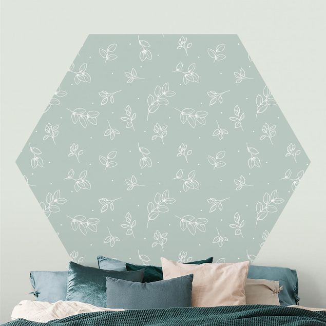 Design Tapeten Illustrierte Blätter Muster Pastell Grün