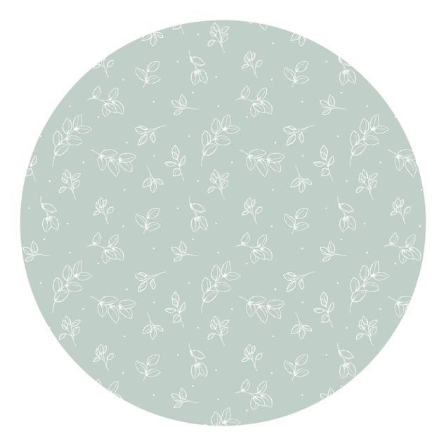 Runde Tapete selbstklebend - Illustrierte Blätter Muster Pastell Grün