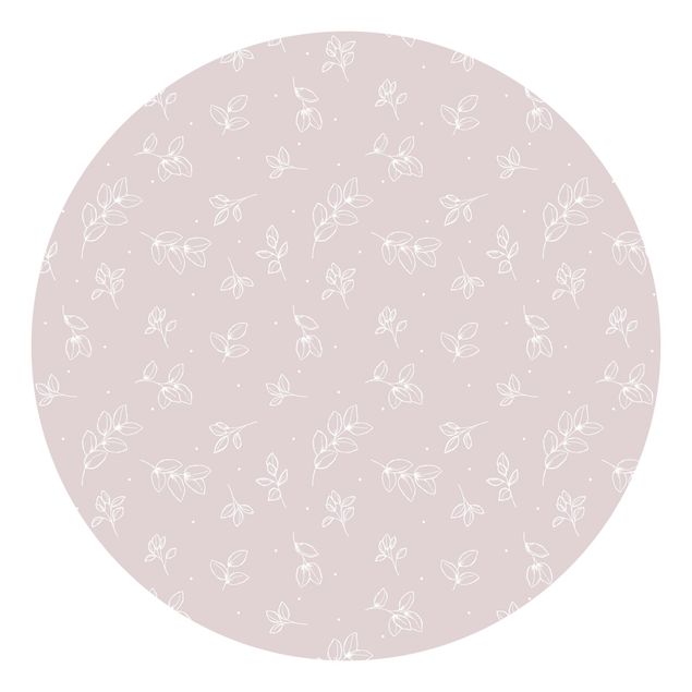 Runde Tapete selbstklebend - Illustrierte Blätter Muster Pastell Rosa