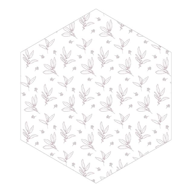 Hexagon Mustertapete selbstklebend - Illustrierte Zweige Muster Rosa