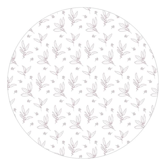 Runde Tapete selbstklebend - Illustrierte Zweige Muster Rosa