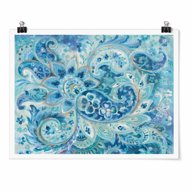 Poster Indisches Paisley in blau