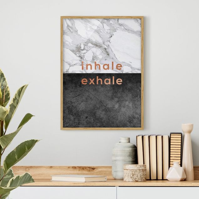 Moderne Bilder mit Rahmen Inhale Exhale Kupfer und Marmor