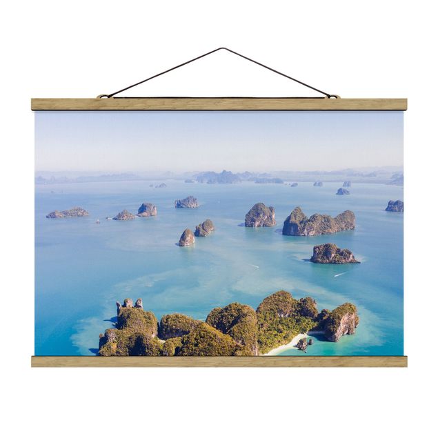 Stoffbild mit Posterleisten - Inseln im Meer - Querformat