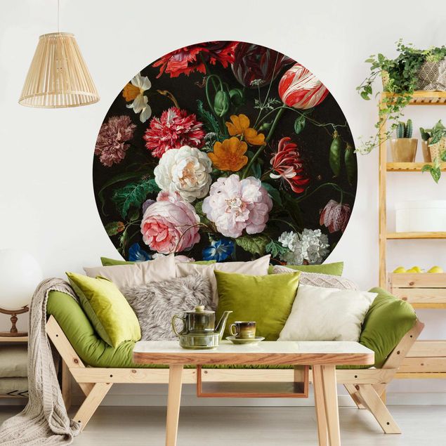 Runde Tapete selbstklebend - Jan Davidsz de Heem - Stillleben mit Blumen in einer Glasvase