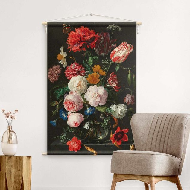 Wandteppich groß Jan Davidsz de Heem - Stillleben mit Blumen in einer Glasvase