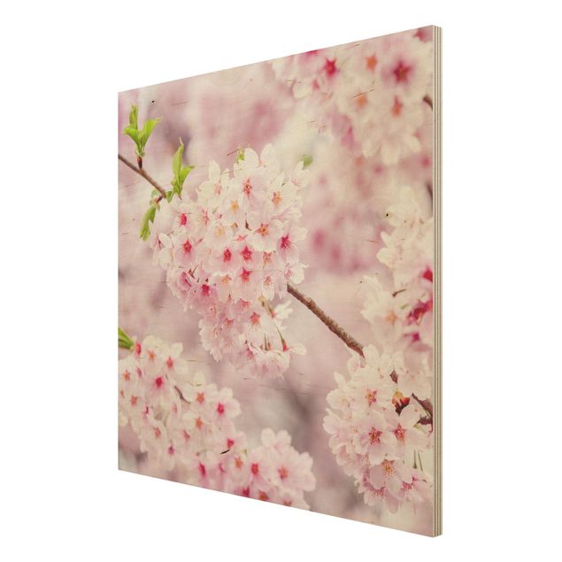 Wandbild Holz Japanische Kirschblüten