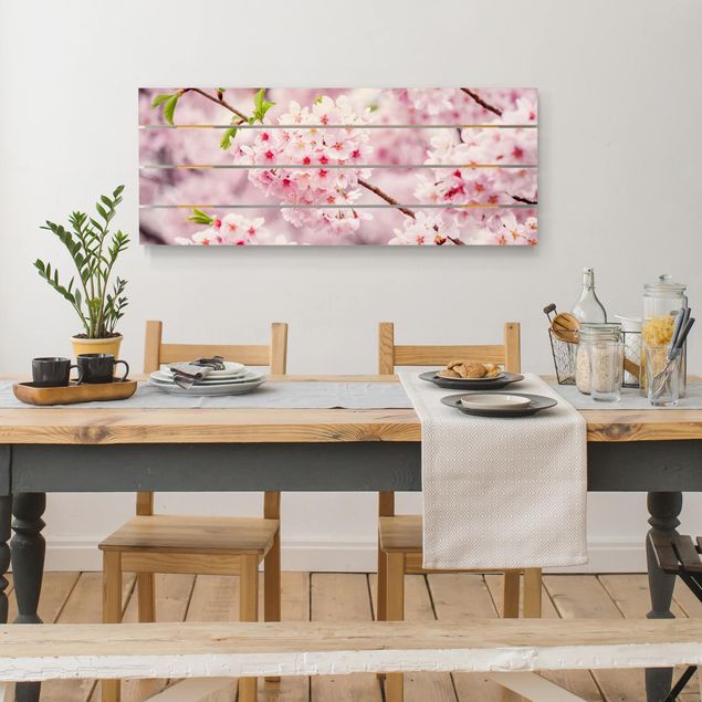 Wandbild Holz Japanische Kirschblüten